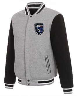 San Jose Earthquakes Gray and Black Varsity Wool Jacket