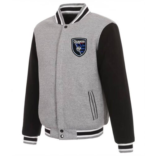 San Jose Earthquakes Gray and Black Varsity Wool Jacket