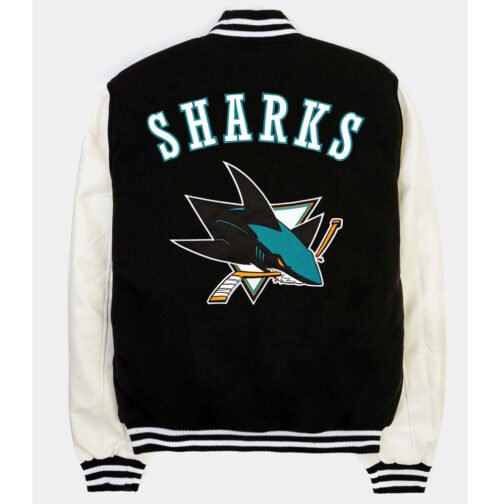 San Jose Sharks Black and White Varsity Jacket - Image 2
