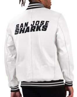 San Jose Sharks Black Ice Varsity White Leather Jacket