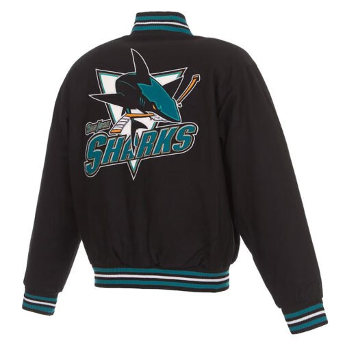 Black San Jose Sharks Varsity Wool Jacket - Image 2