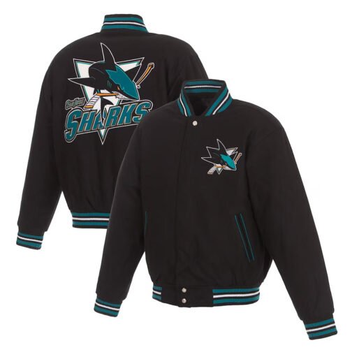 Black San Jose Sharks Varsity Wool Jacket - Image 3