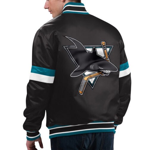 San Jose Sharks Home Game Black Satin Jacket - Image 2