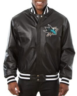 Varsity San Jose Sharks Black Leather Jacket