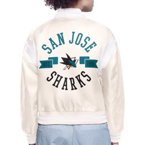 San Jose Sharks Printed Logo Varsity Satin Jacket - Image 4