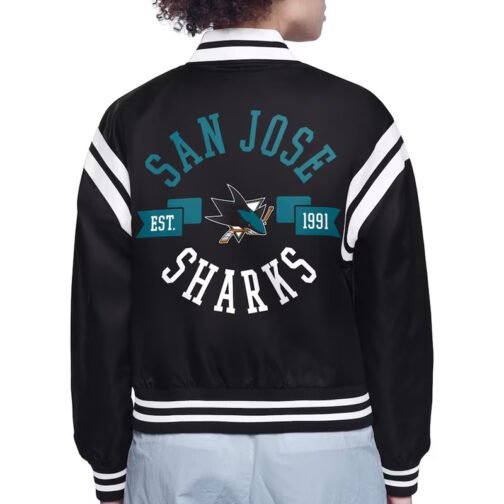 San Jose Sharks Printed Logo Varsity Satin Jacket - Image 3