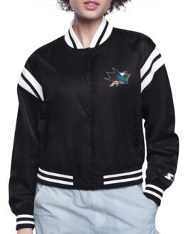 San Jose Sharks Printed Logo Varsity Satin Jacket