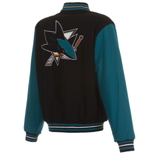 San Jose Sharks Teal and Black Varsity Wool Jacket - Image 2