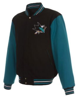San Jose Sharks Teal and Black Varsity Wool Jacket