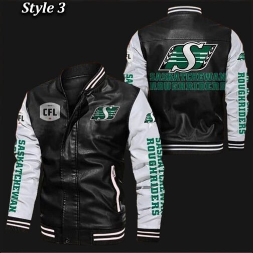 Saskatchewan Roughriders Bomber Varsity Leather Jacket - Image 3