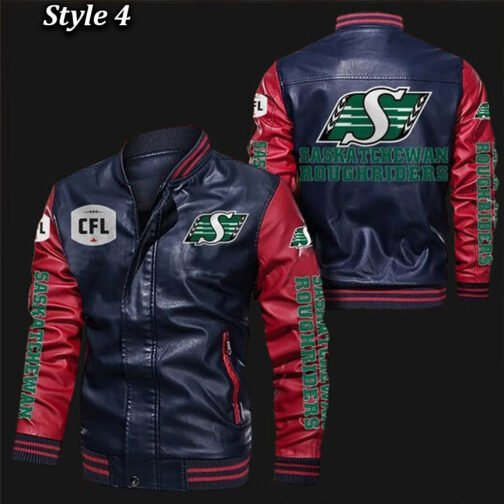 Saskatchewan Roughriders Bomber Varsity Leather Jacket - Image 4