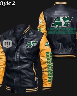 Saskatchewan Roughriders Bomber Varsity Leather Jacket