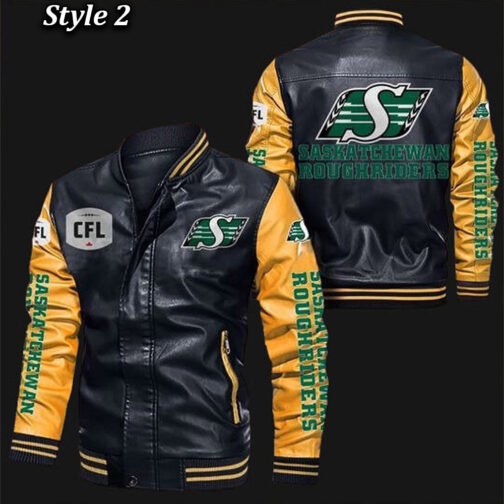 Saskatchewan Roughriders Bomber Varsity Leather Jacket - Image 2