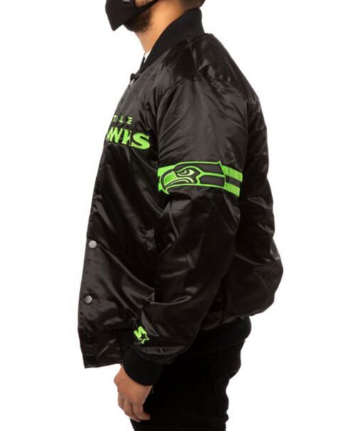 Seattle Seahawks Starter Bomber Black Jacket - Image 4