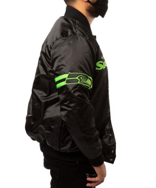 Seattle Seahawks Starter Bomber Black Jacket - Image 3