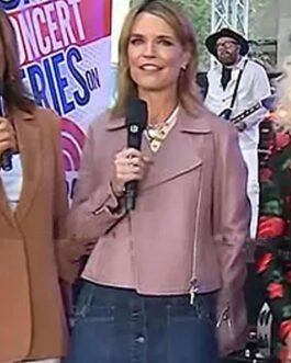 Savannah Guthrie The Today Show Pink Leather Biker Jacket