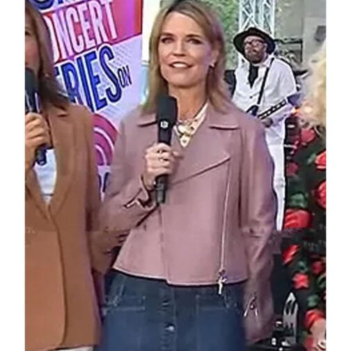 Savannah Guthrie The Today Show Pink Leather Biker Jacket - Image 2