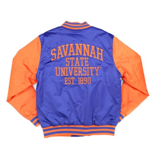 Savannah State Blue and Orange Baseball Jacket - Image 2