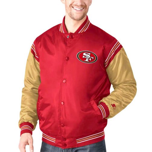 San Francisco 49ers Scarlet and Gold Satin Jacket - Image 4