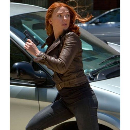 Captain America 2 Scarlett Johansson Brown Leather Jacket - Image 8