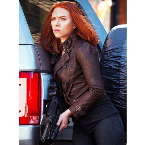 Captain America 2 Scarlett Johansson Brown Leather Jacket - Image 9