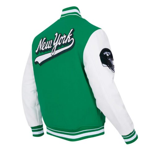 NY Jets Script Tail Classic Rib Varsity Jacket - Image 4