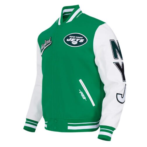NY Jets Script Tail Classic Rib Varsity Jacket - Image 3