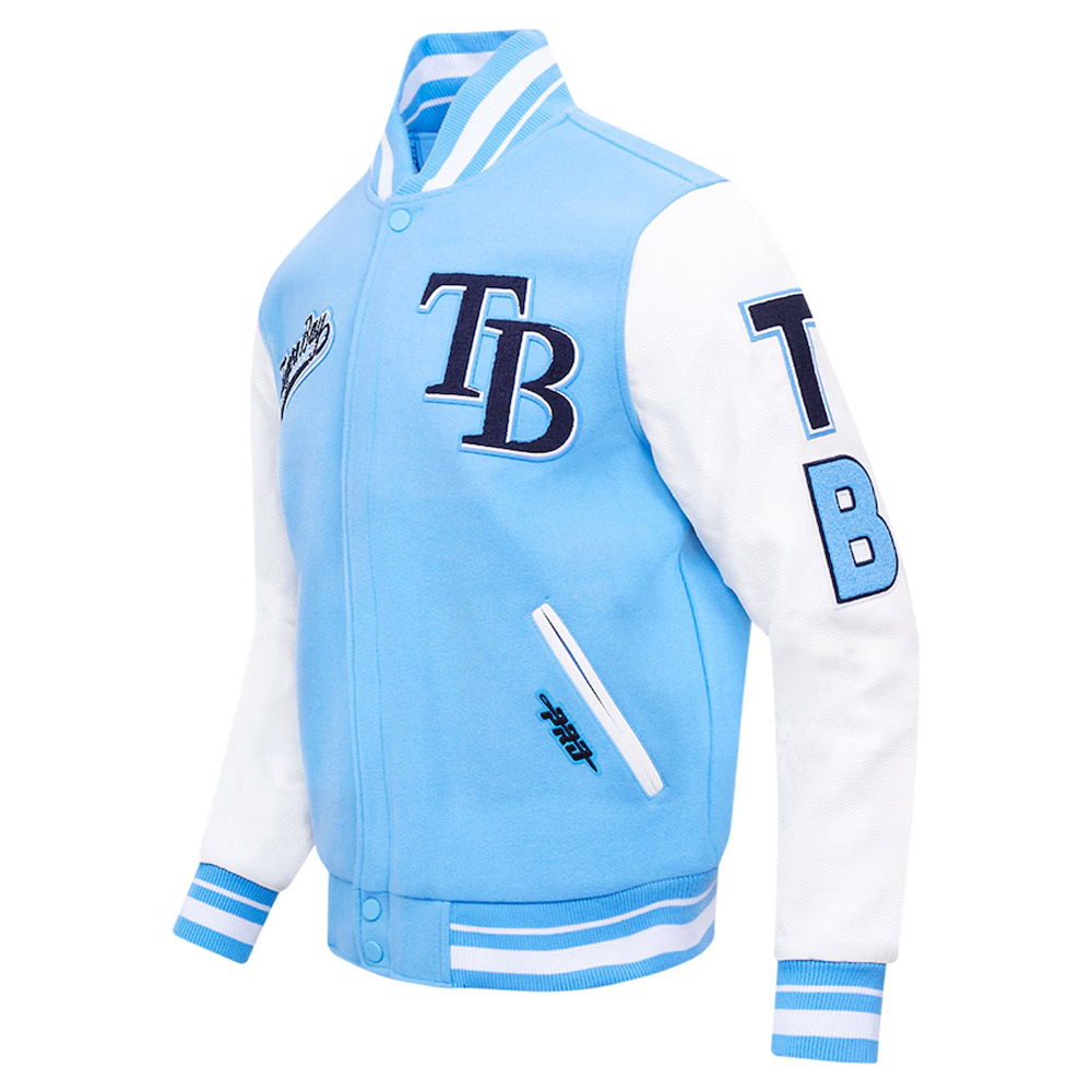 Tampa Bay Rays Script Light Blue Varsity Jacket - Image 3