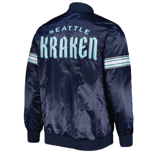 Seattle Kraken Pick & Roll Deep Sea Blue Satin Jacket - Image 2