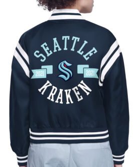 Seattle Kraken Printed Logo Varsity Satin Jacket