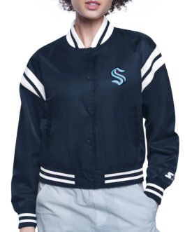 Seattle Kraken Printed Logo Varsity Satin Jacket