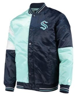 Deep Seattle Kraken The Leader Navy Blue and Light Blue Satin Jacket