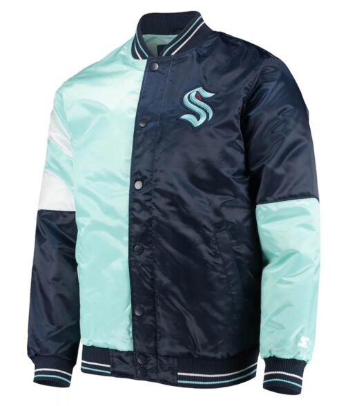 Deep Seattle Kraken The Leader Navy Blue and Light Blue Satin Jacket