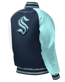 Youth Seattle Kraken Raglan Full-snap Varsity Satin Jacket