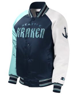 Youth Seattle Kraken Raglan Full-snap Varsity Satin Jacket