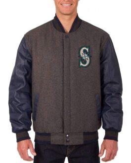 Seattle Mariners Navy Blue and Charcoal Letterman Jacket