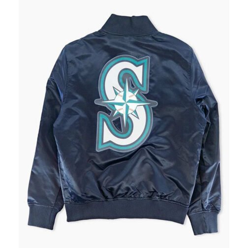 Seattle Mariners Classic Navy Satin Jacket - Image 2