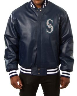 Varsity Seattle Mariners Navy Blue Leather Jacket