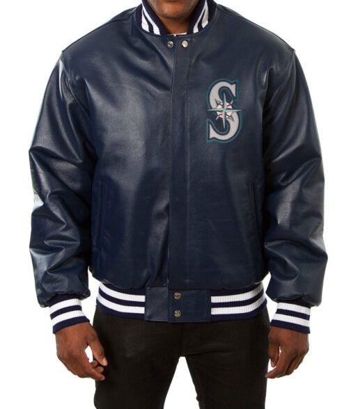 Varsity Seattle Mariners Navy Blue Leather Jacket