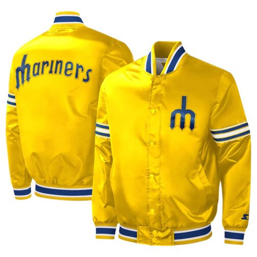 Seattle Mariners Slider Yellow Satin Jacket - Image 3