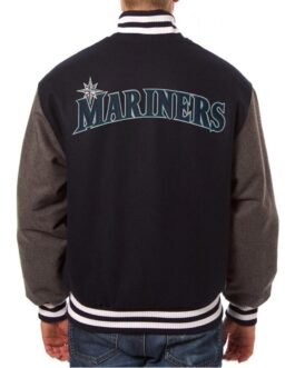 Seattle Mariners Two Tone Navy and Grey Letterman Wool Jacket