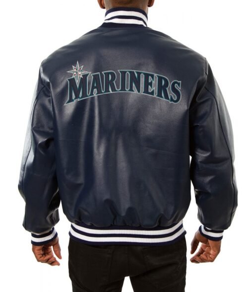 Varsity Seattle Mariners Navy Blue Leather Jacket - Image 2