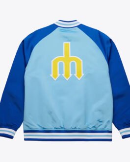 Seattle Mariners Vintage Logo Double Clutch Blue Satin Jacket