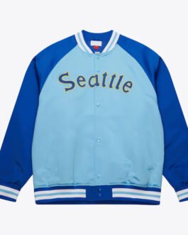 Seattle Mariners Vintage Logo Double Clutch Blue Satin Jacket