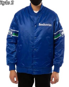 Seattle Seahawks 80s Bomber Blue Satin Jacket