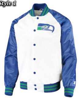 Seattle Seahawks Varsity Blue and White Satin Jacket