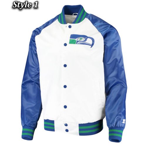 Seattle Seahawks Varsity Blue and White Satin Jacket