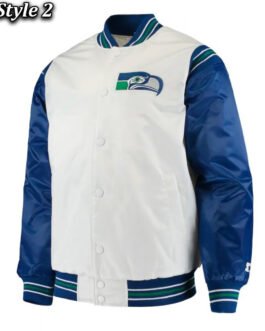 Seattle Seahawks Varsity Blue and White Satin Jacket