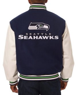 Varsity Seattle Seahawks Blue and White Two-Tone Jacket