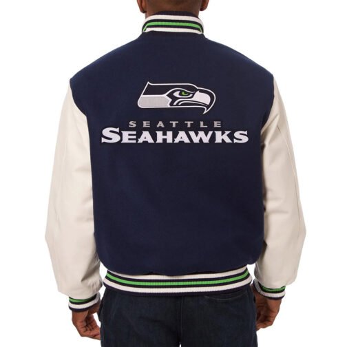 Varsity Seattle Seahawks Blue and White Two-Tone Jacket - Image 2